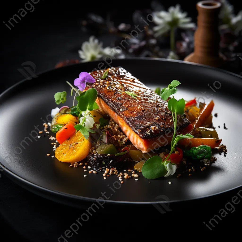 Beautifully plated healthy meal with salmon and vegetables. - Image 1