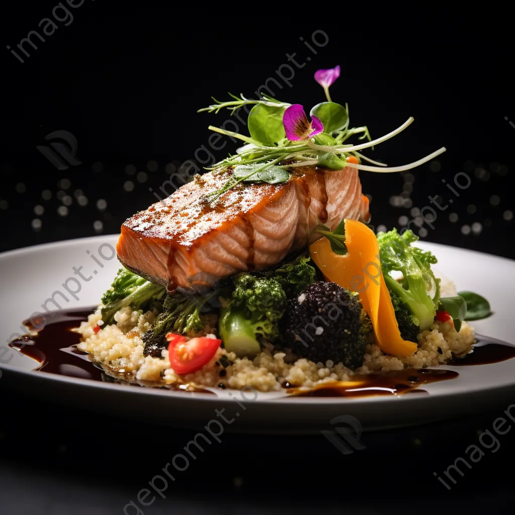 Beautifully plated healthy meal with salmon and vegetables. - Image 2