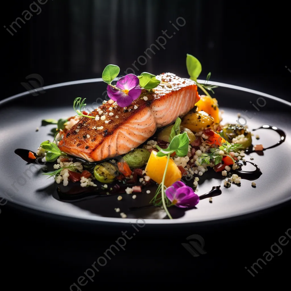 Beautifully plated healthy meal with salmon and vegetables. - Image 3