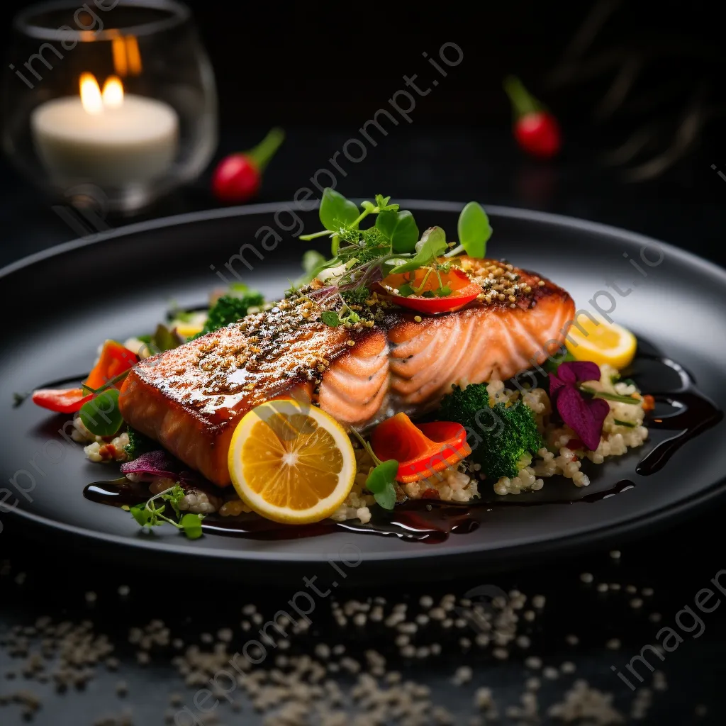 Beautifully plated healthy meal with salmon and vegetables. - Image 4