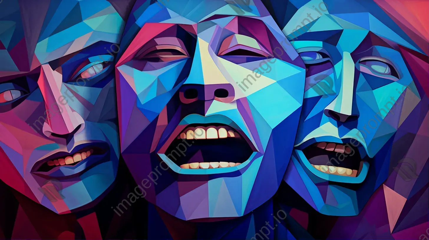 Low poly interpretation of an abstract facial expression in bold blues and purples - Image 1