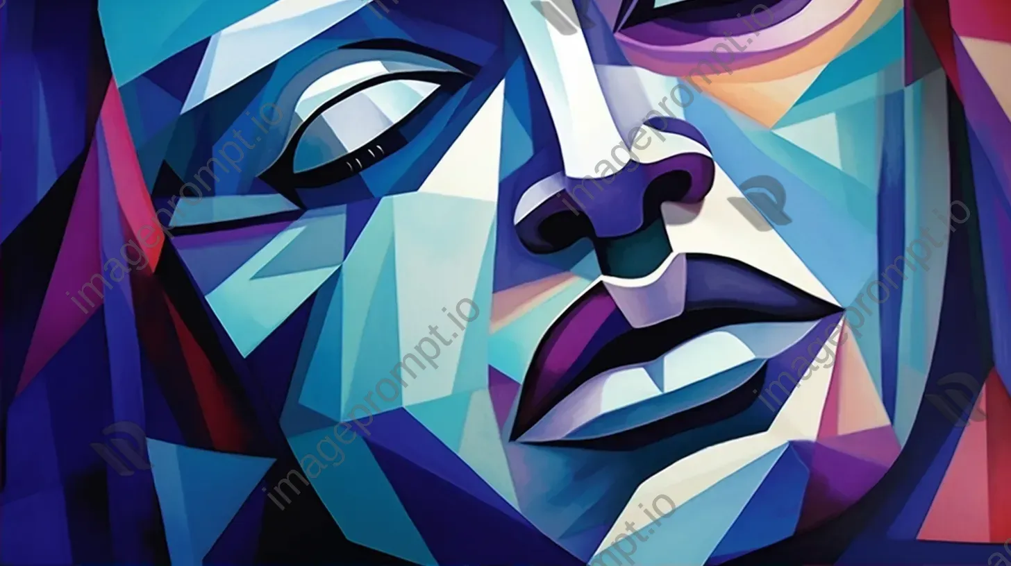 Low poly interpretation of an abstract facial expression in bold blues and purples - Image 2