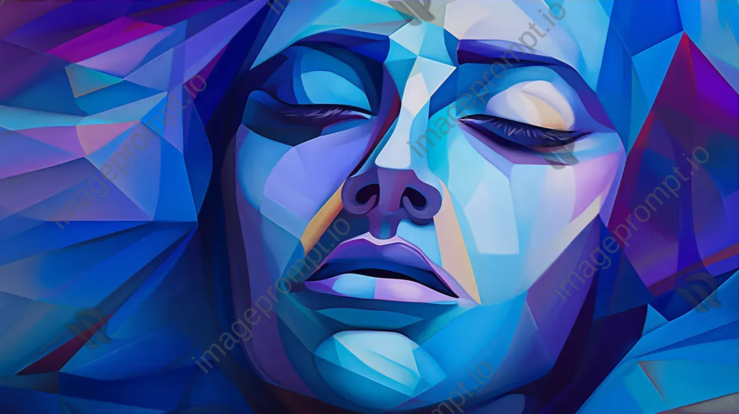 Low poly interpretation of an abstract facial expression in bold blues and purples - Image 3