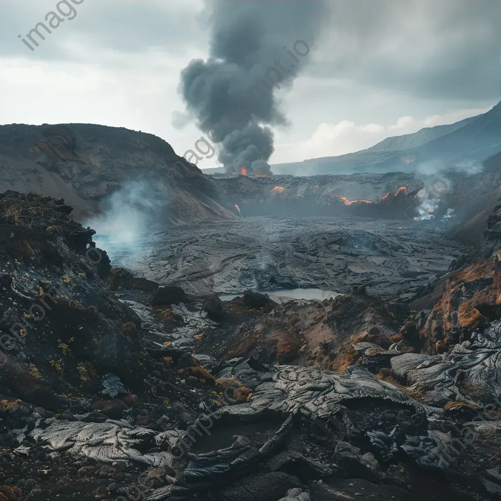 Volcanic island with smoking crater and rugged lava fields - Image 3