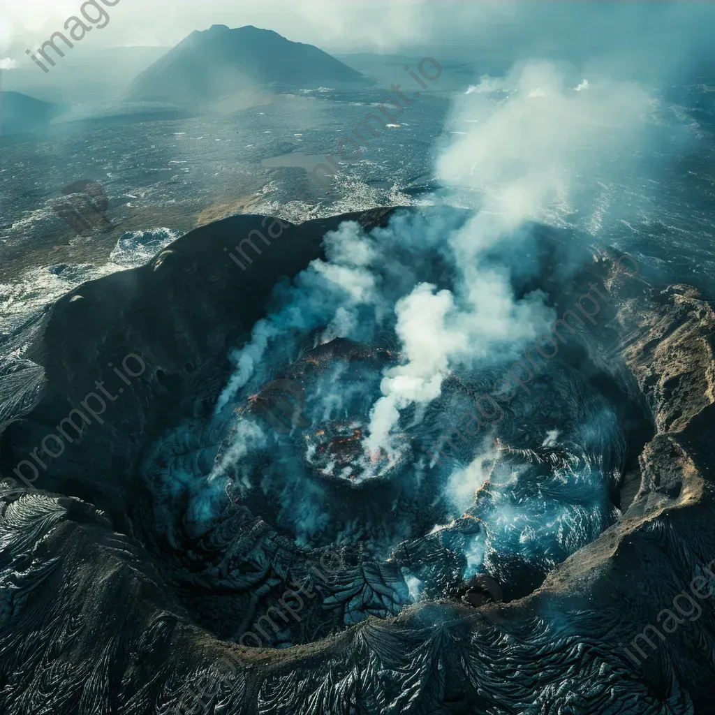 Volcanic island with smoking crater and rugged lava fields - Image 4