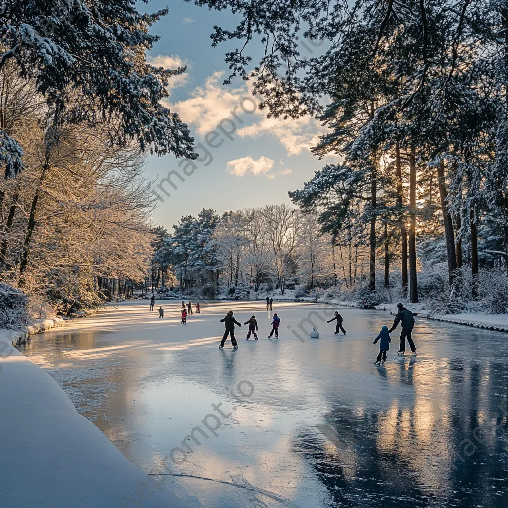 Family ice skating on a frozen lake - Image 3