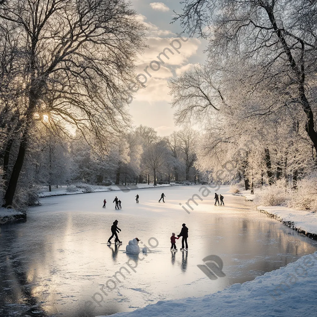 Family ice skating on a frozen lake - Image 4