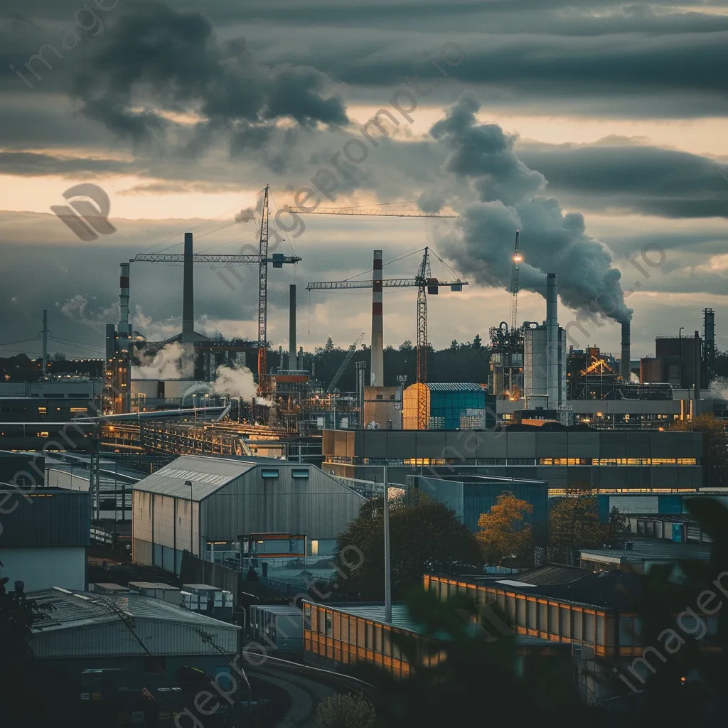 Industrial park with factories and cranes under cloudy sky - Image 2