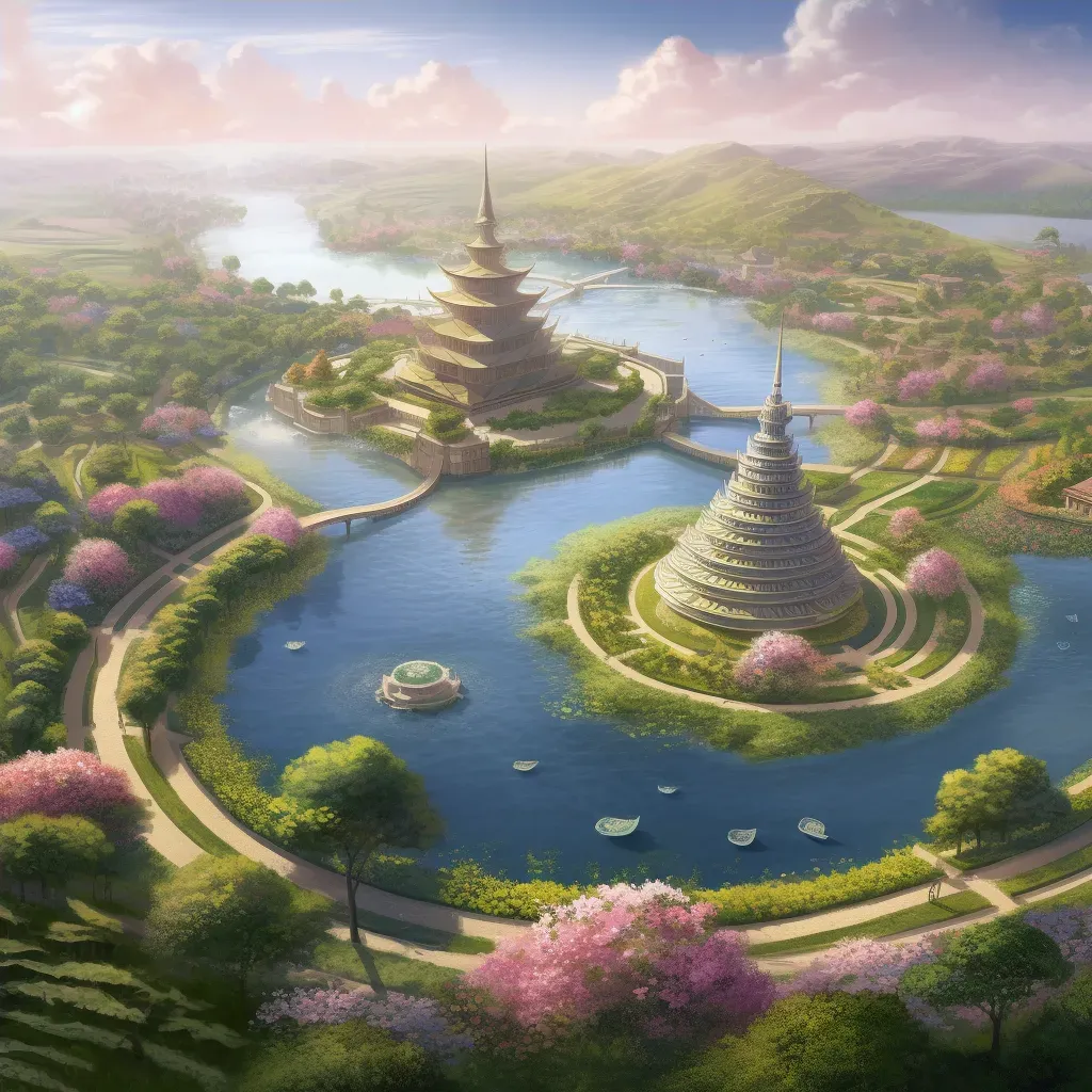 Tranquil Buddhist Pure Land with lotus plants and cherry blossom trees - Image 4