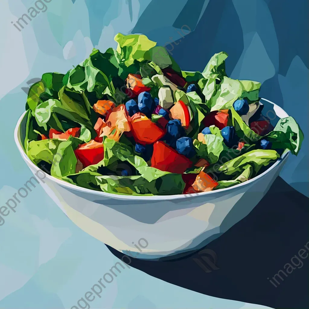 Fresh salad bowl illustrated in low poly, geometric style and bright colors - Image 1