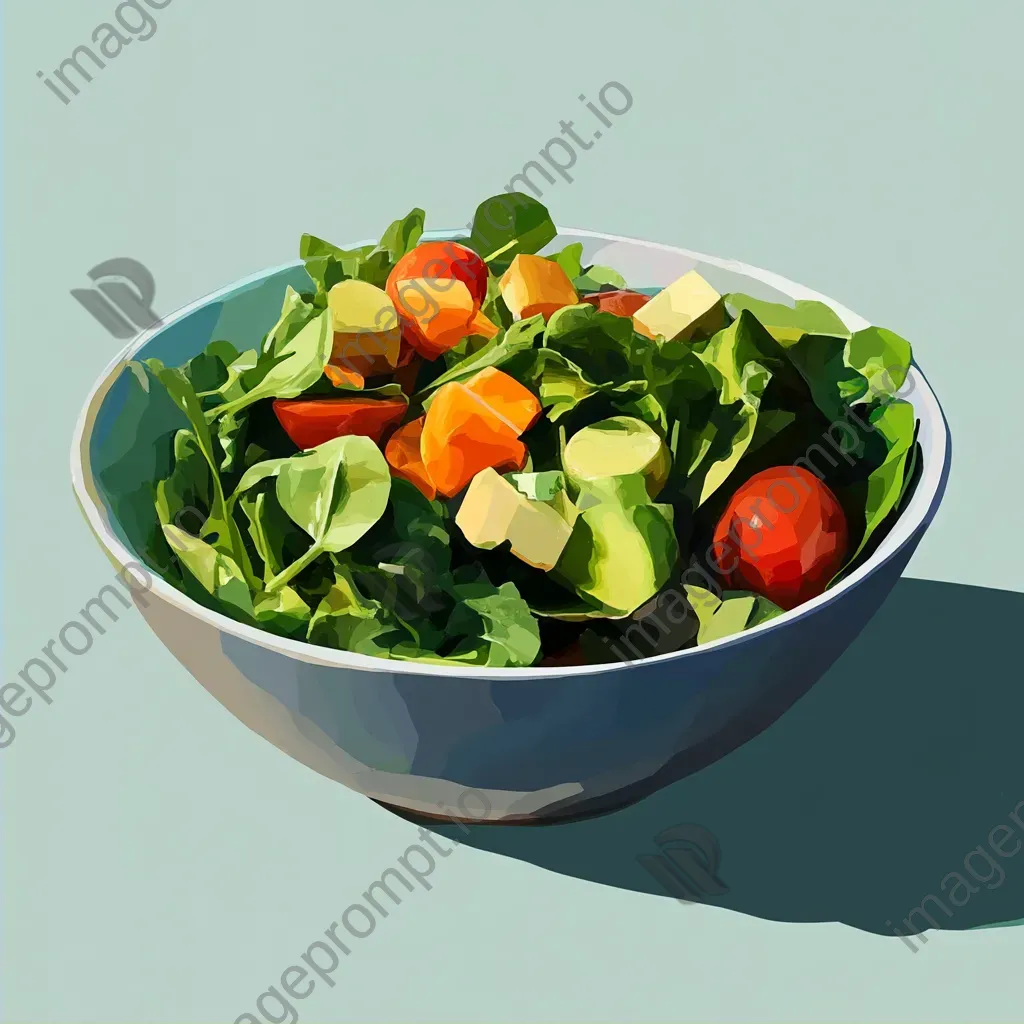 Fresh salad bowl illustrated in low poly, geometric style and bright colors - Image 2