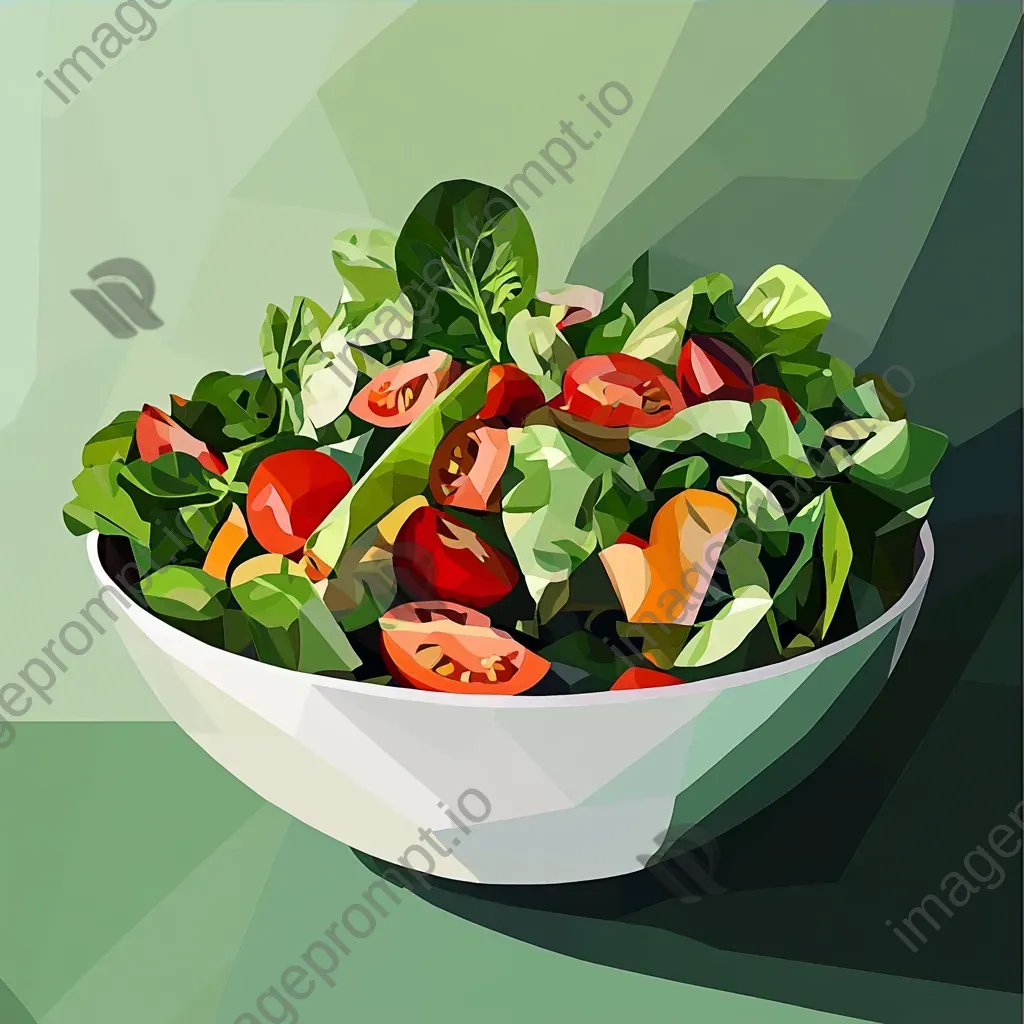 Fresh salad bowl illustrated in low poly, geometric style and bright colors - Image 3