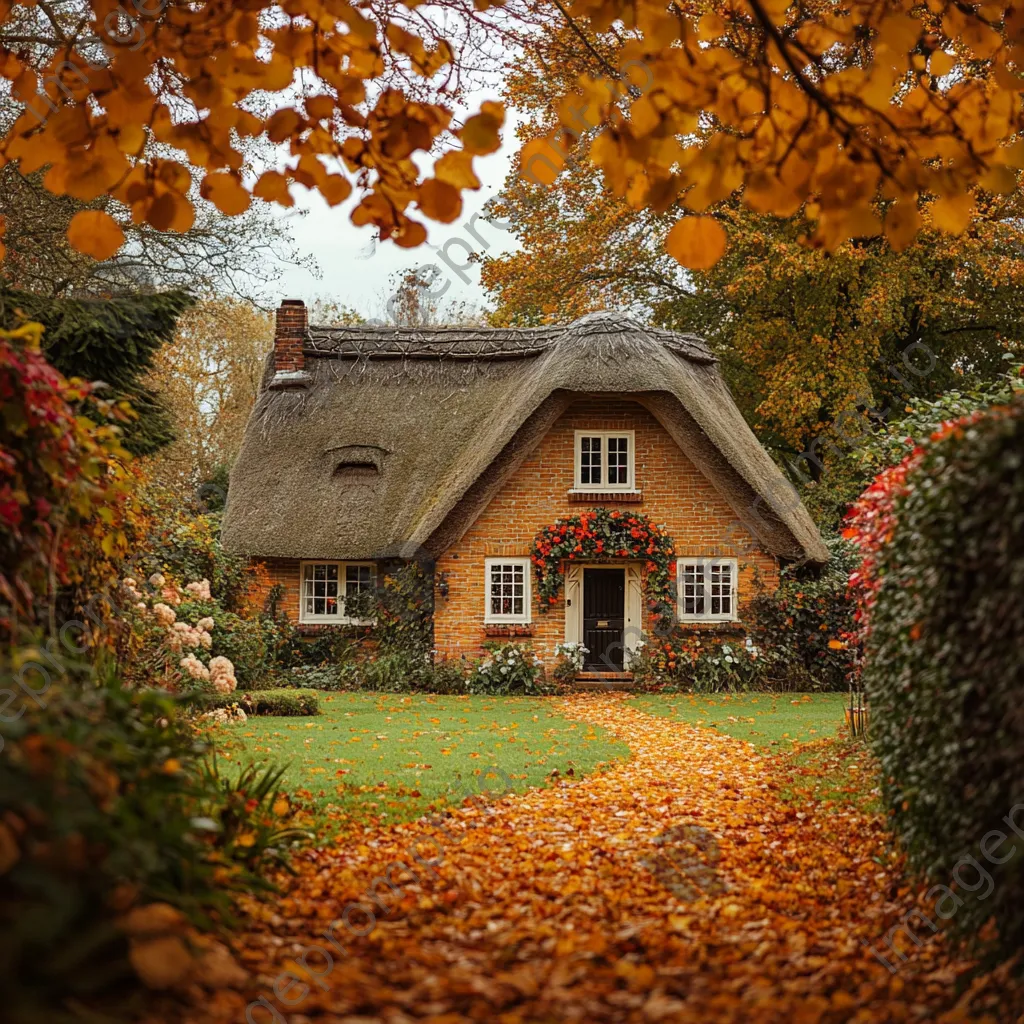 Thatched roof cottage surrounded by autumn foliage - Image 4