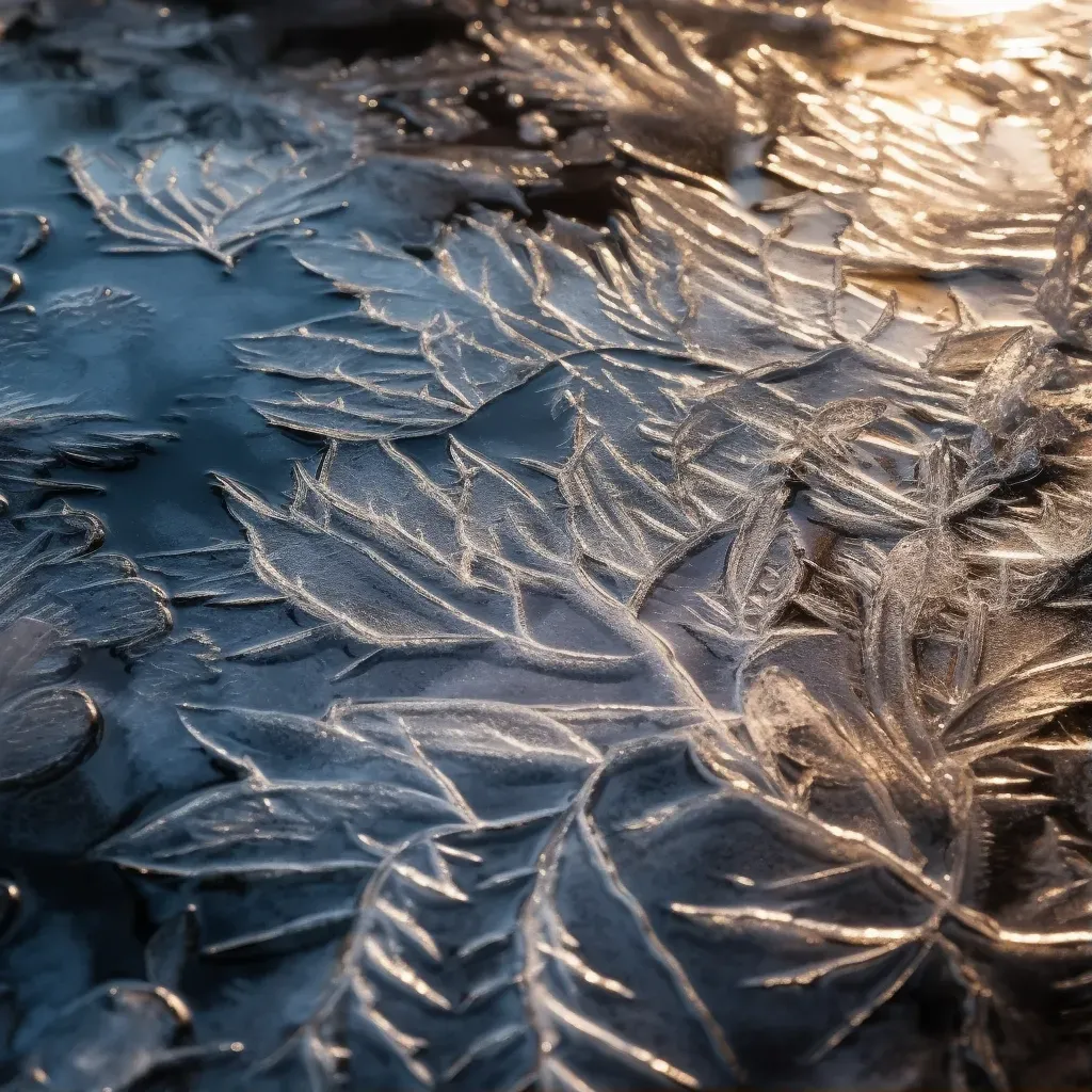 Close-up macro texture of ice patterns on frozen puddle - Image 1