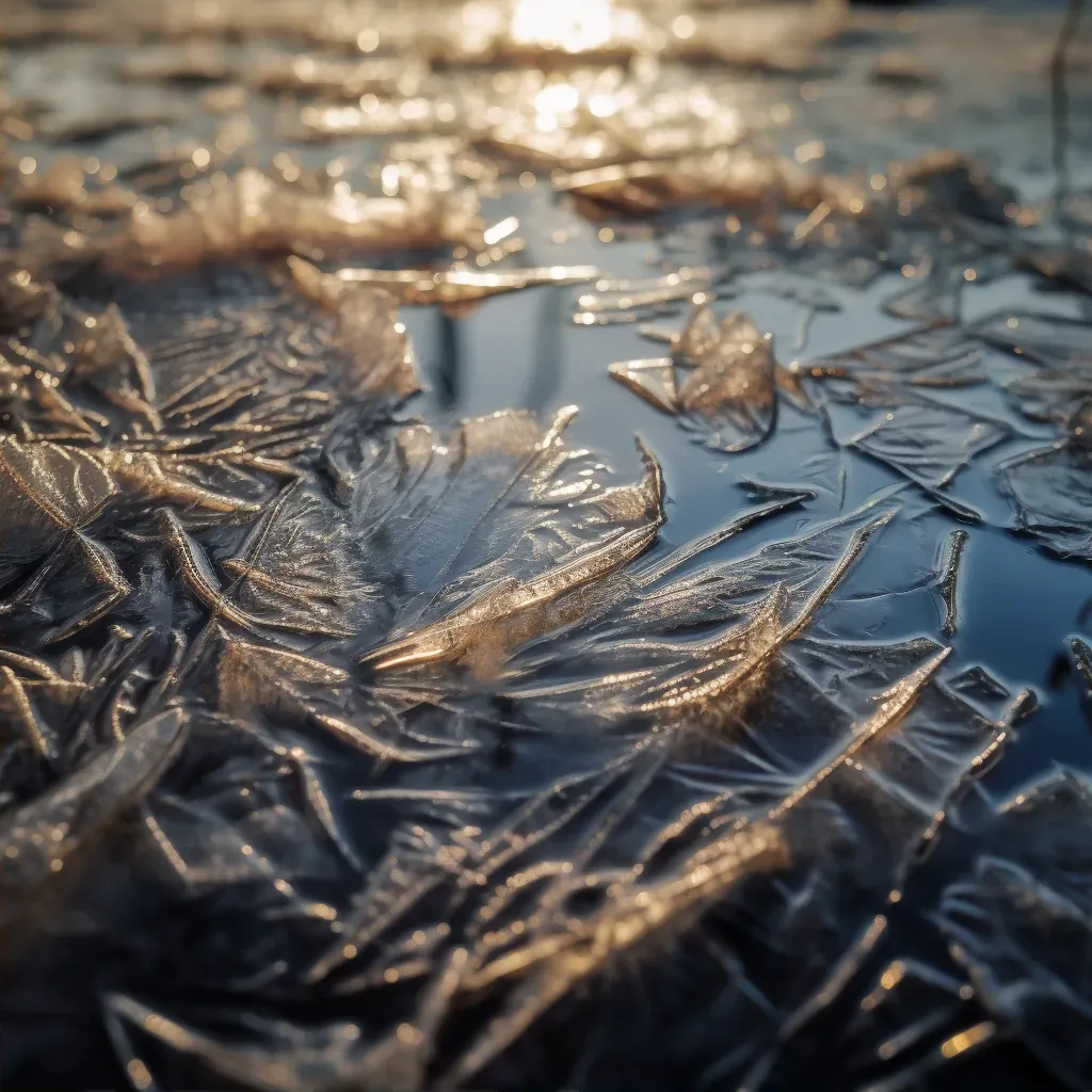 Close-up macro texture of ice patterns on frozen puddle - Image 2