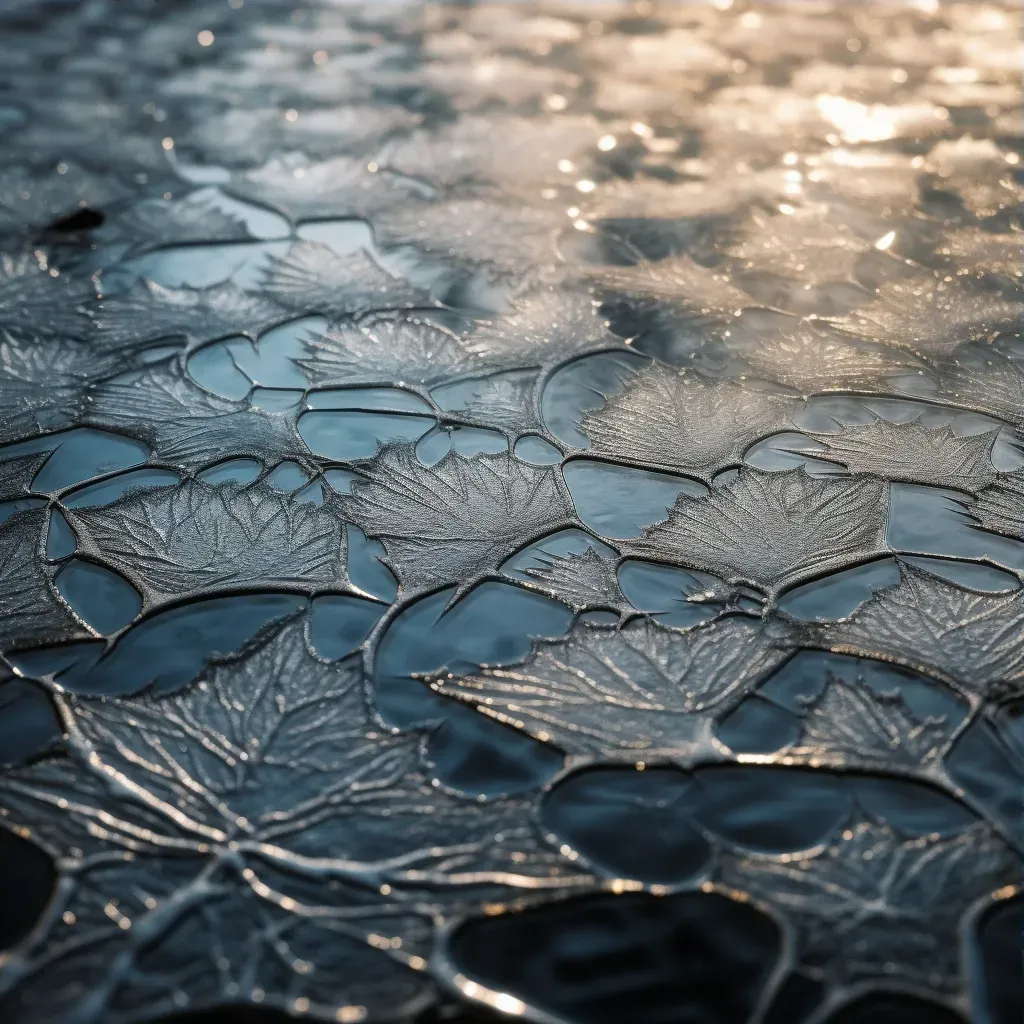 Close-up macro texture of ice patterns on frozen puddle - Image 3