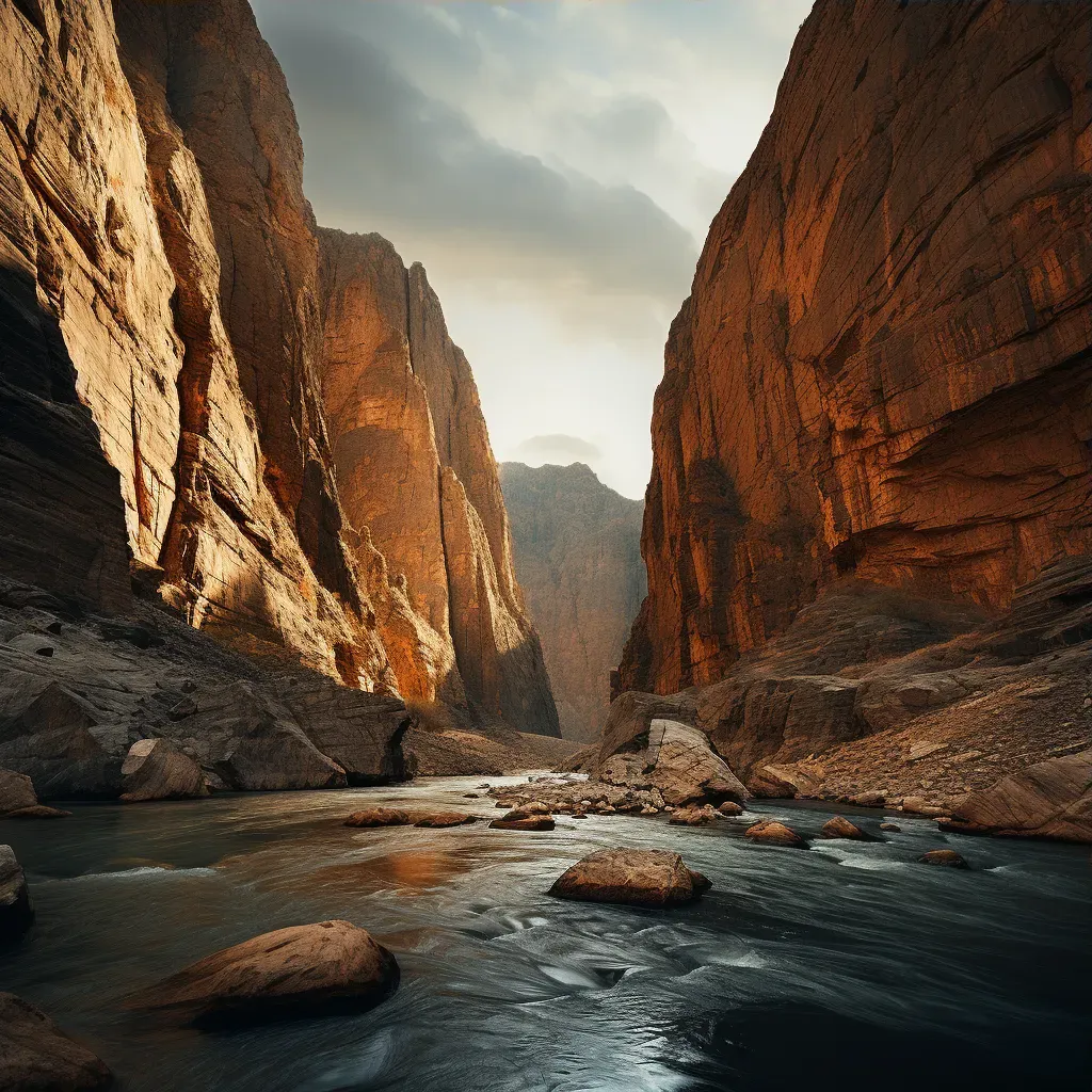 Aerial view of a spectacular canyon with a narrow river and cliffs - Image 3