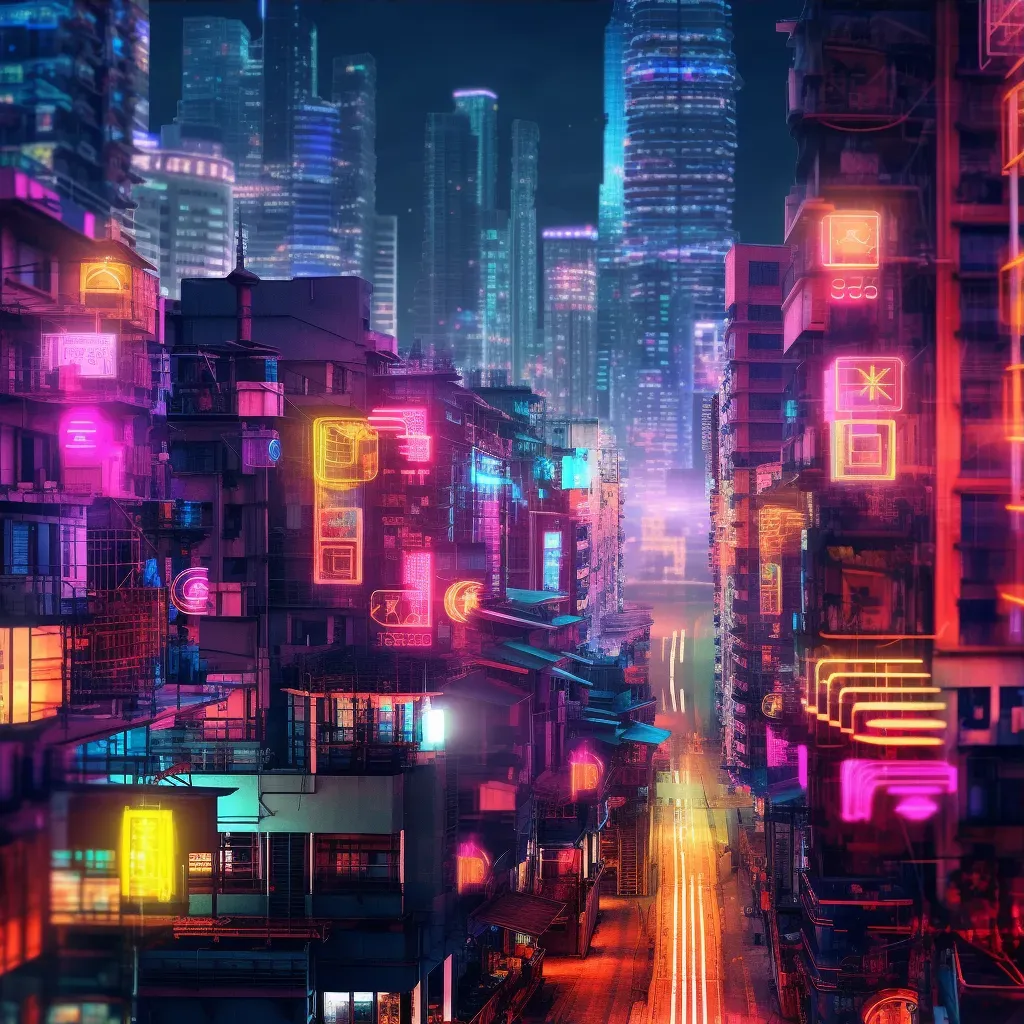 Neon Cityscape Aerial View