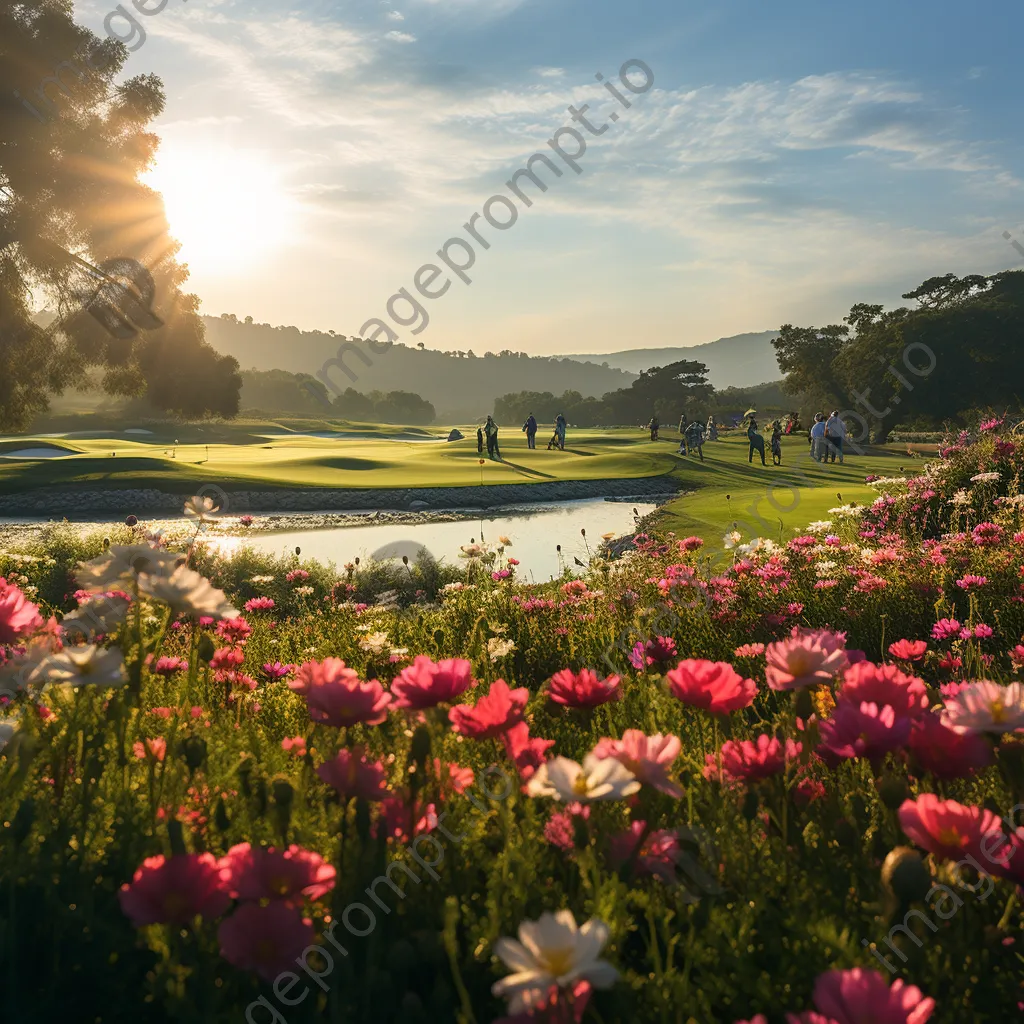 Golfers playing on a luxury golf course surrounded by flowers - Image 2