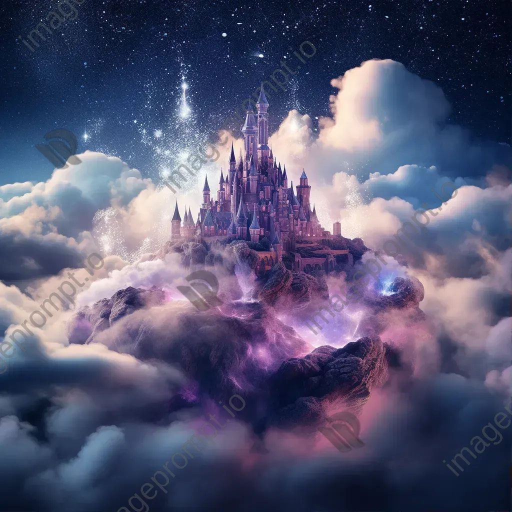 Enchanted castle in the sky with mythical creatures and glowing crystals - Image 1