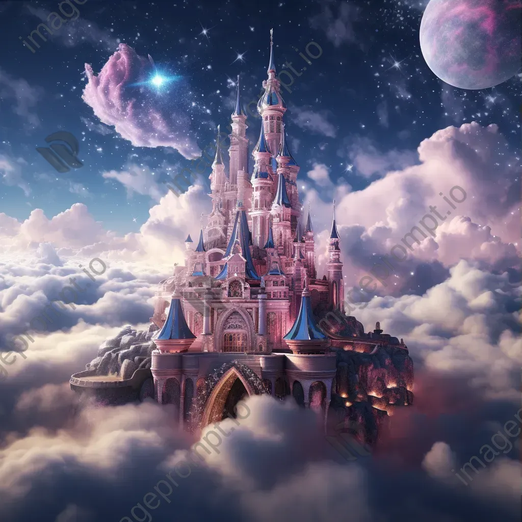 Enchanted castle in the sky with mythical creatures and glowing crystals - Image 3