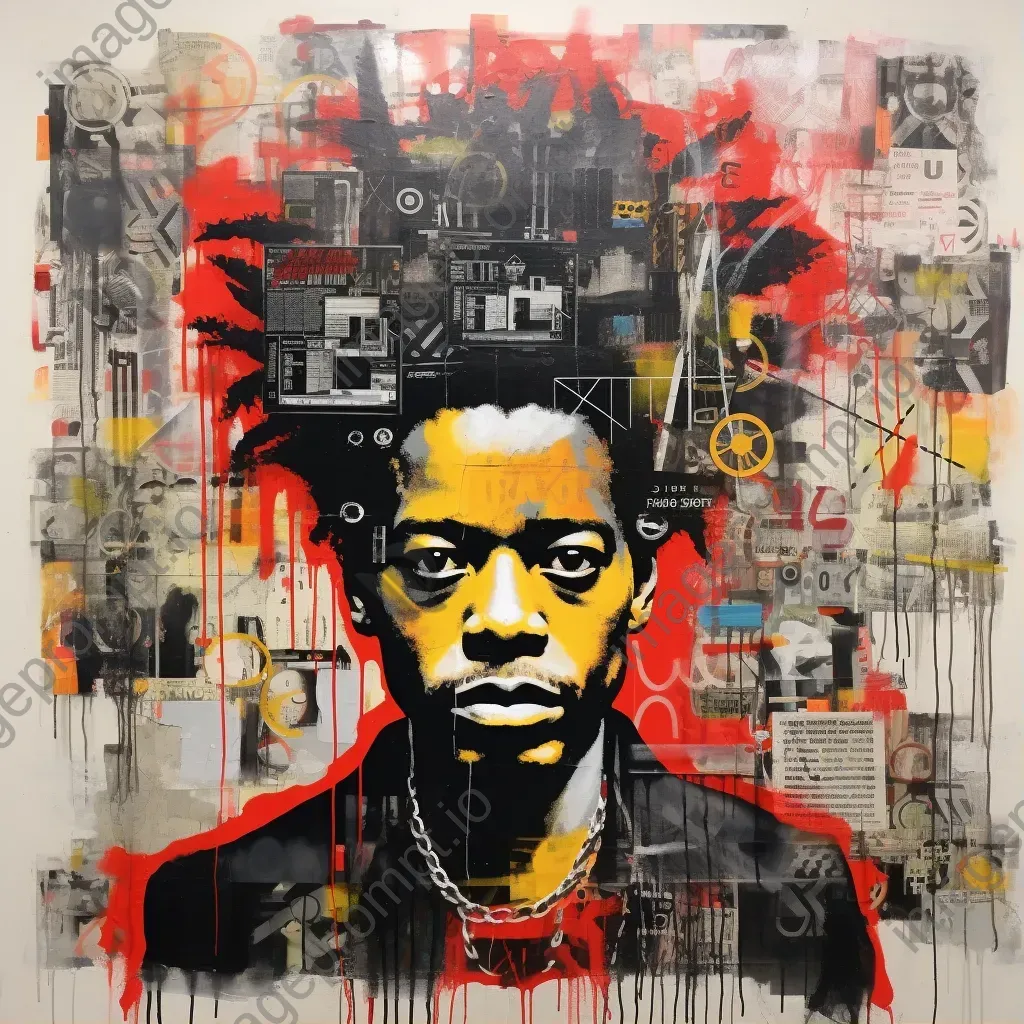 Graffiti style, Basquiat-inspired street art on war relics symbolizing peace and struggle - Image 1