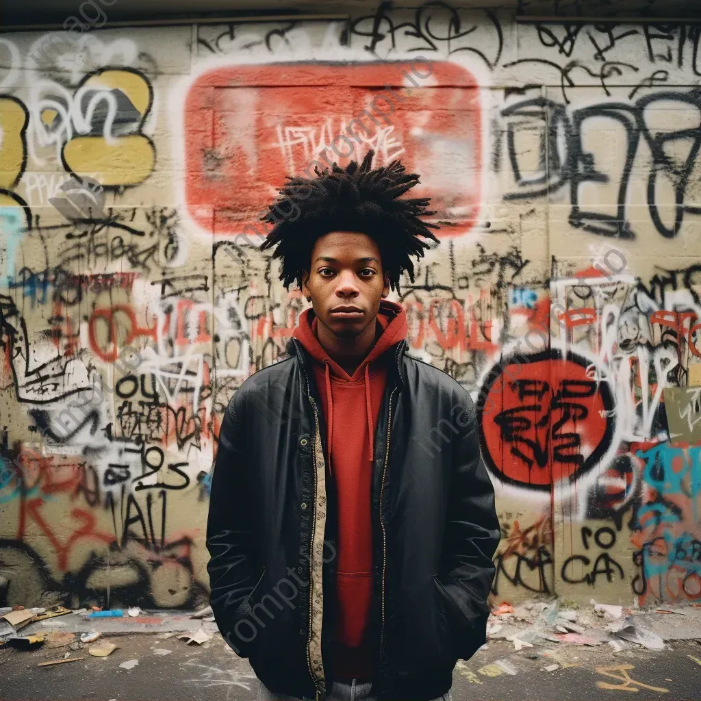 Graffiti style, Basquiat-inspired street art on war relics symbolizing peace and struggle - Image 2