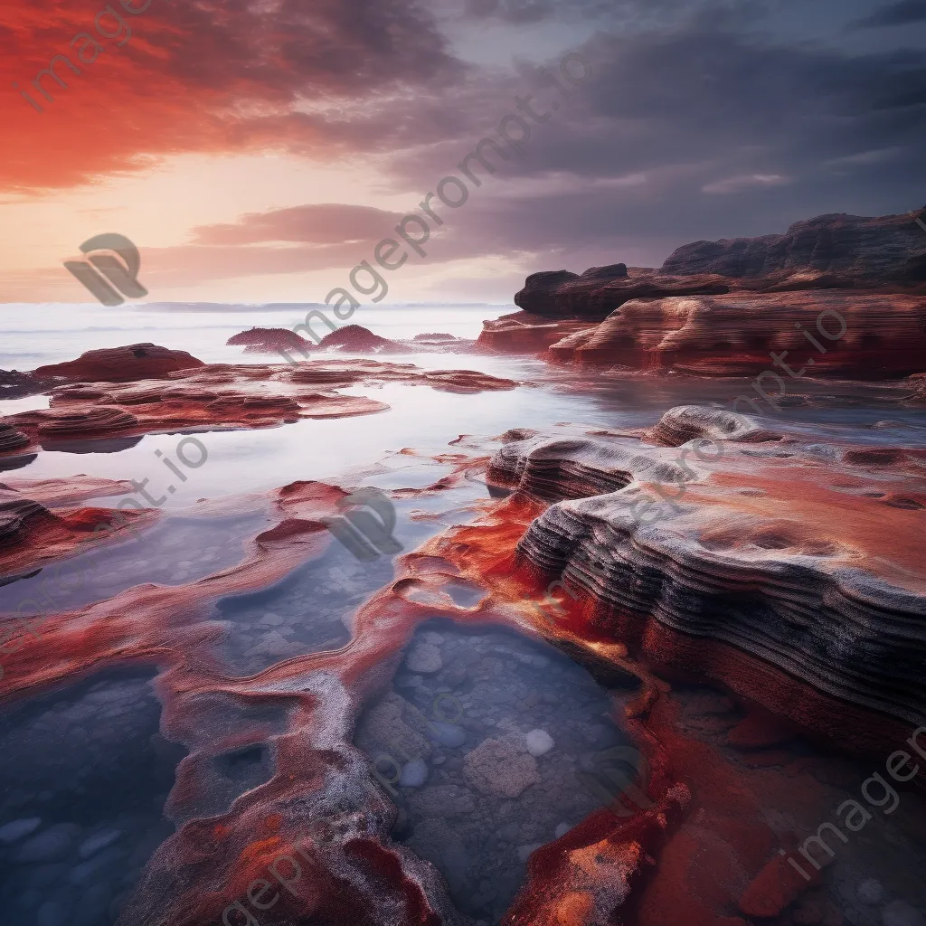 A beach with waves resembling colorful paint under a dramatic sky, creating a surreal effect. - Image 4