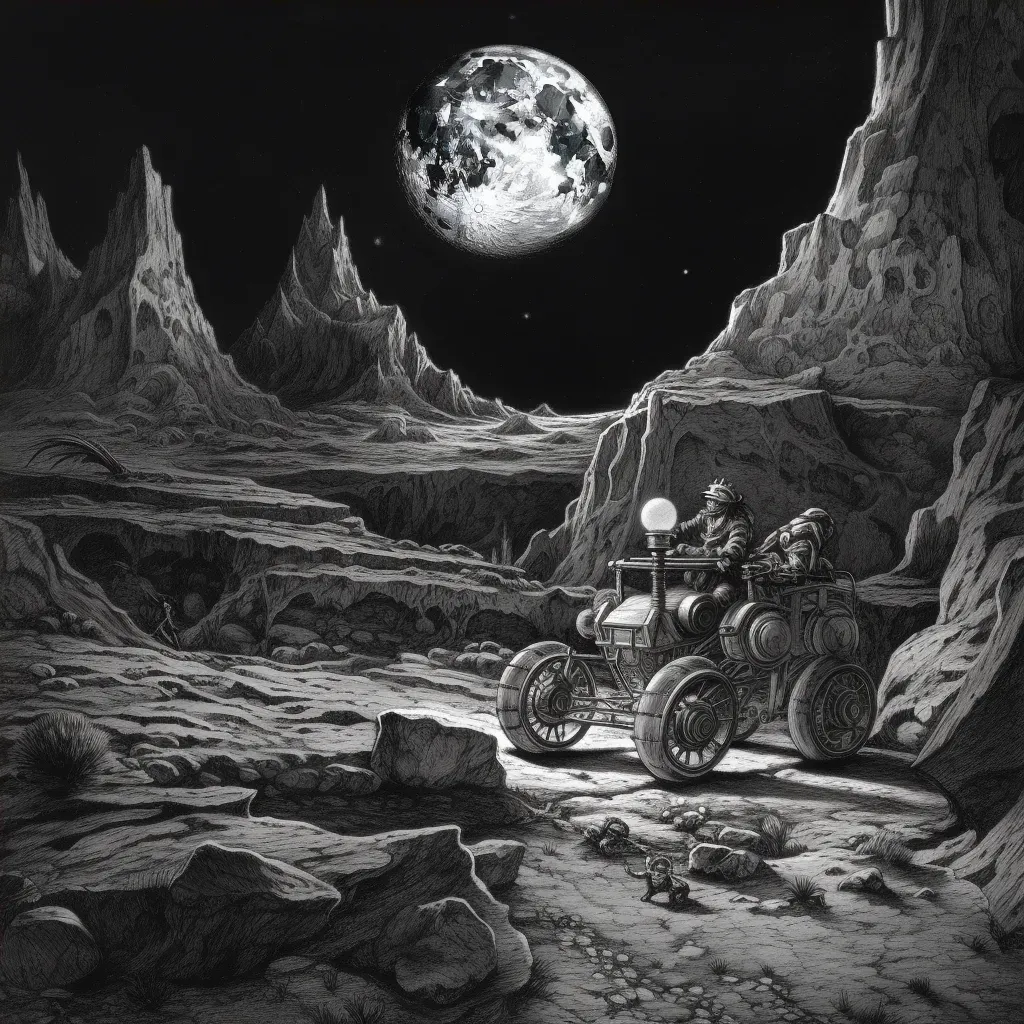 Lunar rover exploring the rugged terrain of the moon with Earth visible in the sky above - Image 4