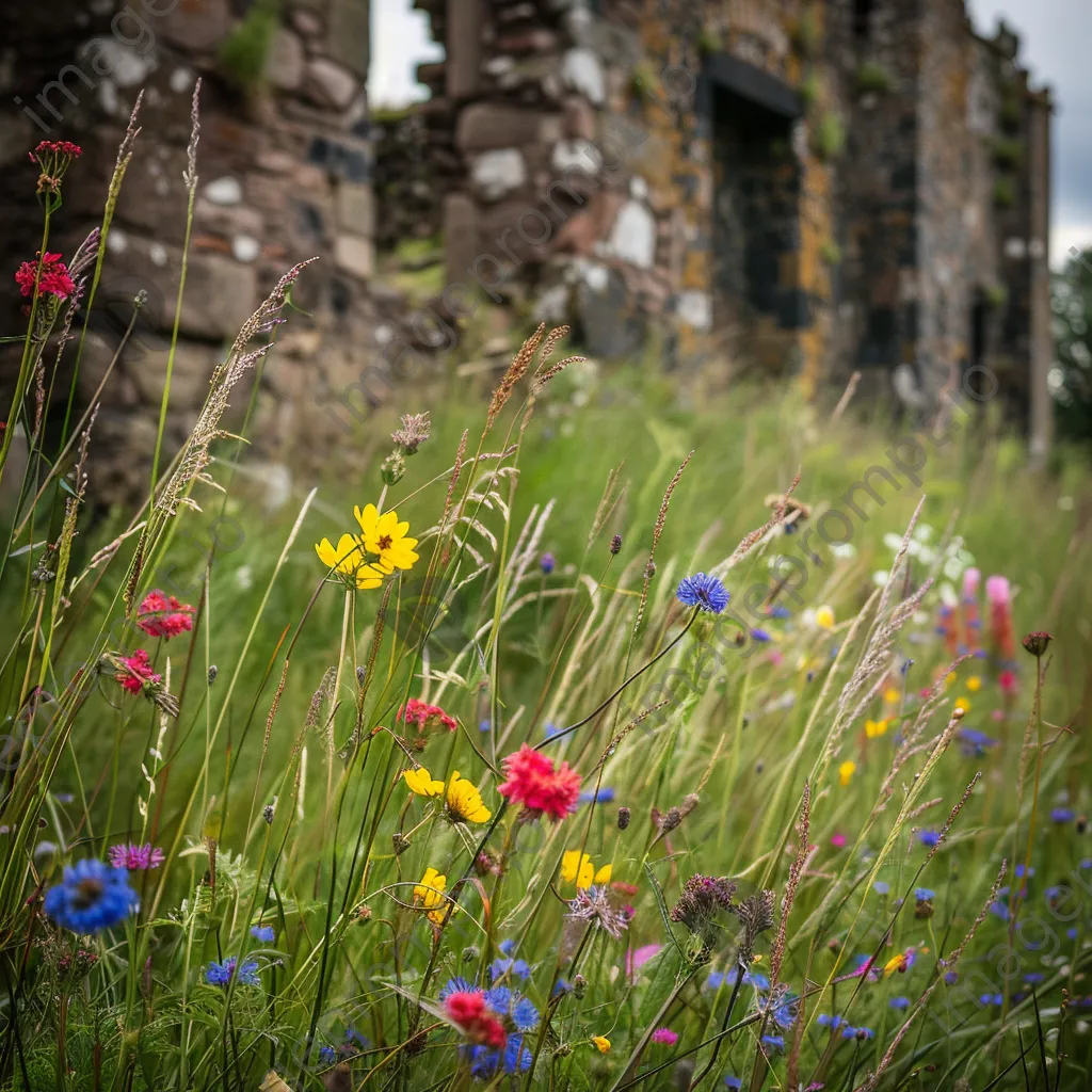 Ancient castle ruins with blooming wildflowers - Image 4