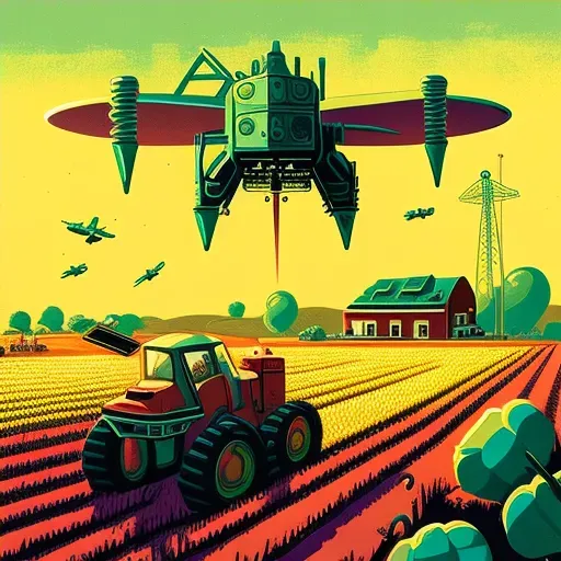 Futuristic Farm with Robotic Farmers