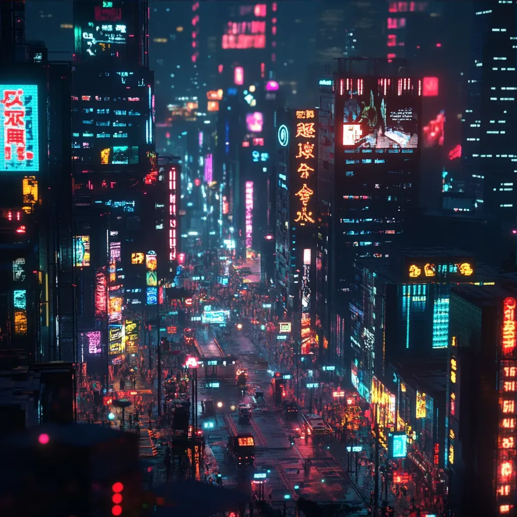 Low poly night cityscape with vibrant neon lights reflecting off buildings - Image 3