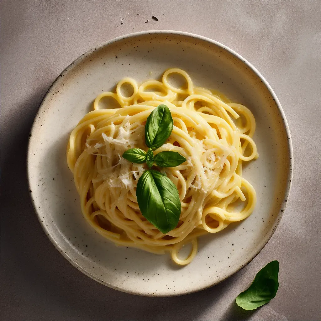 Creamy pasta dish with basil and parmesan, shot on Google Pixel 4 - Image 2