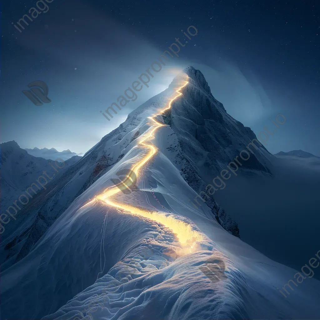 Snowy mountain peak light painting with glowing trails in icy landscape - Image 2