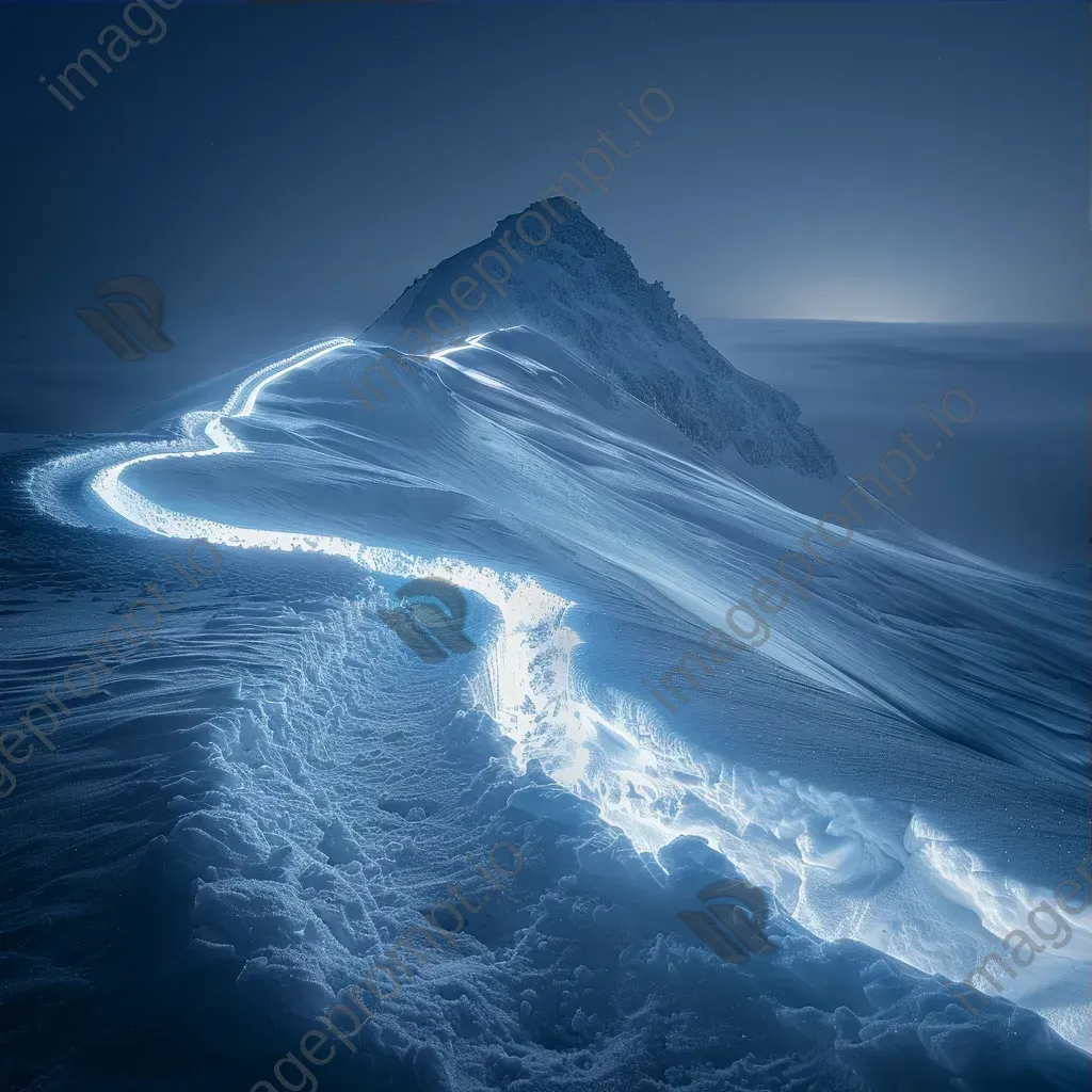 Snowy mountain peak light painting with glowing trails in icy landscape - Image 3