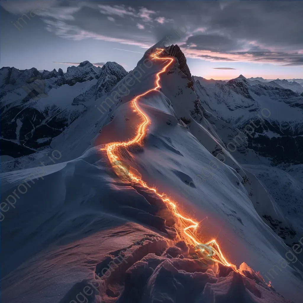 Snowy mountain peak light painting with glowing trails in icy landscape - Image 4