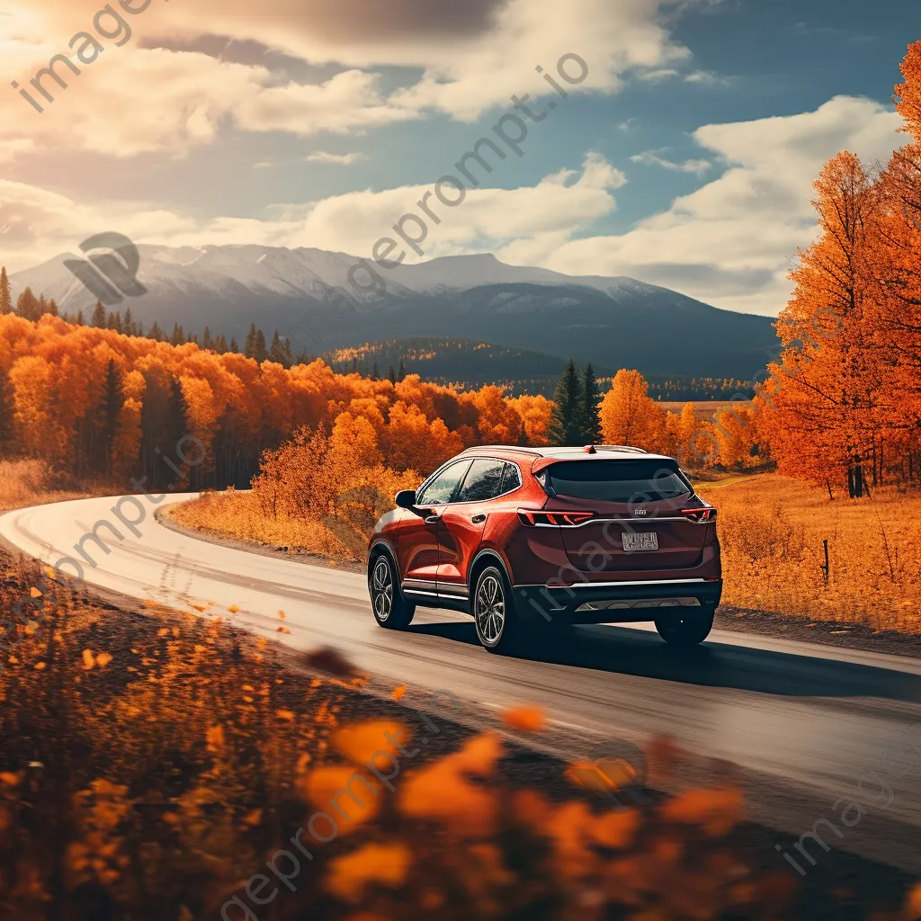 SUV driving through an autumn landscape with colorful leaves - Image 2