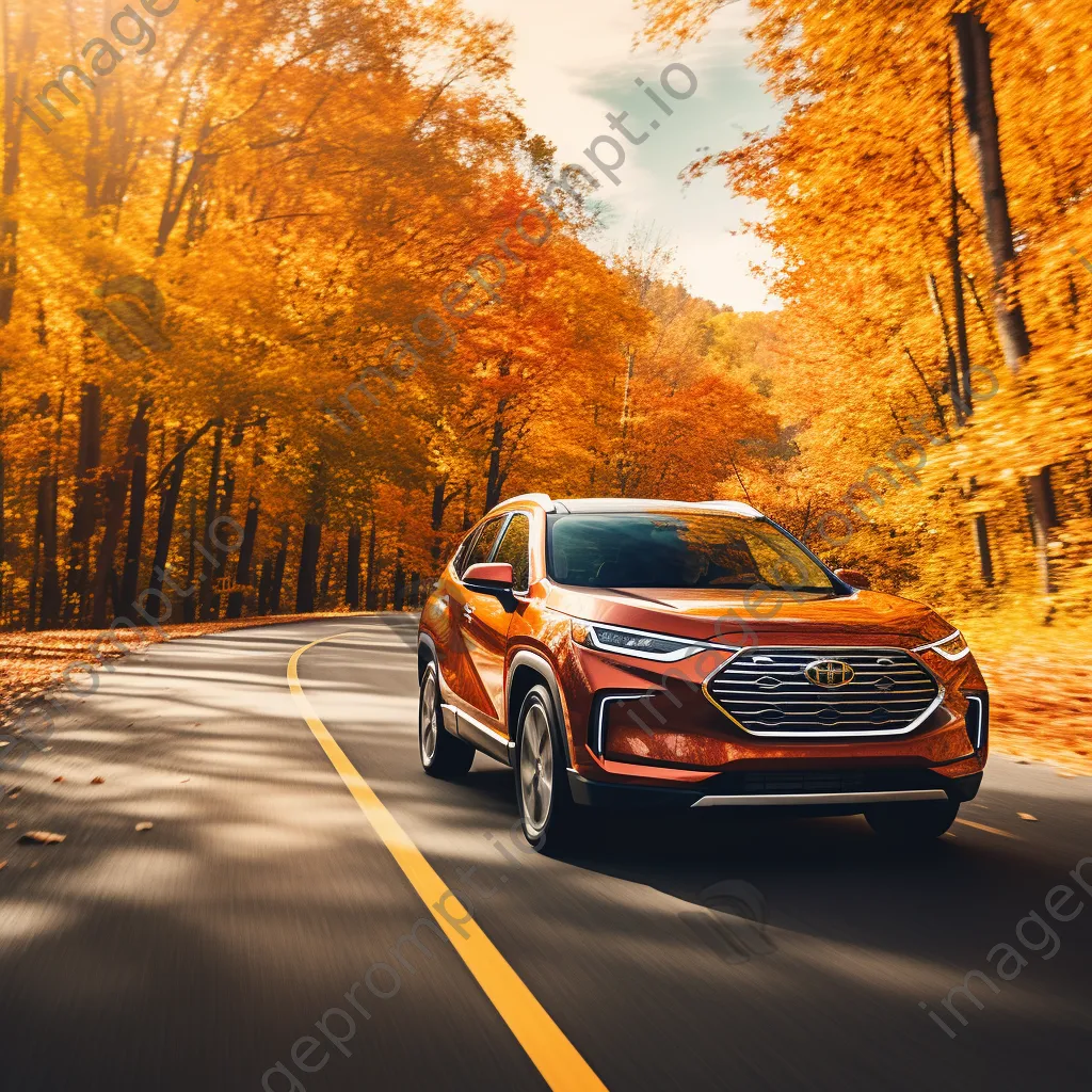 SUV driving through an autumn landscape with colorful leaves - Image 3