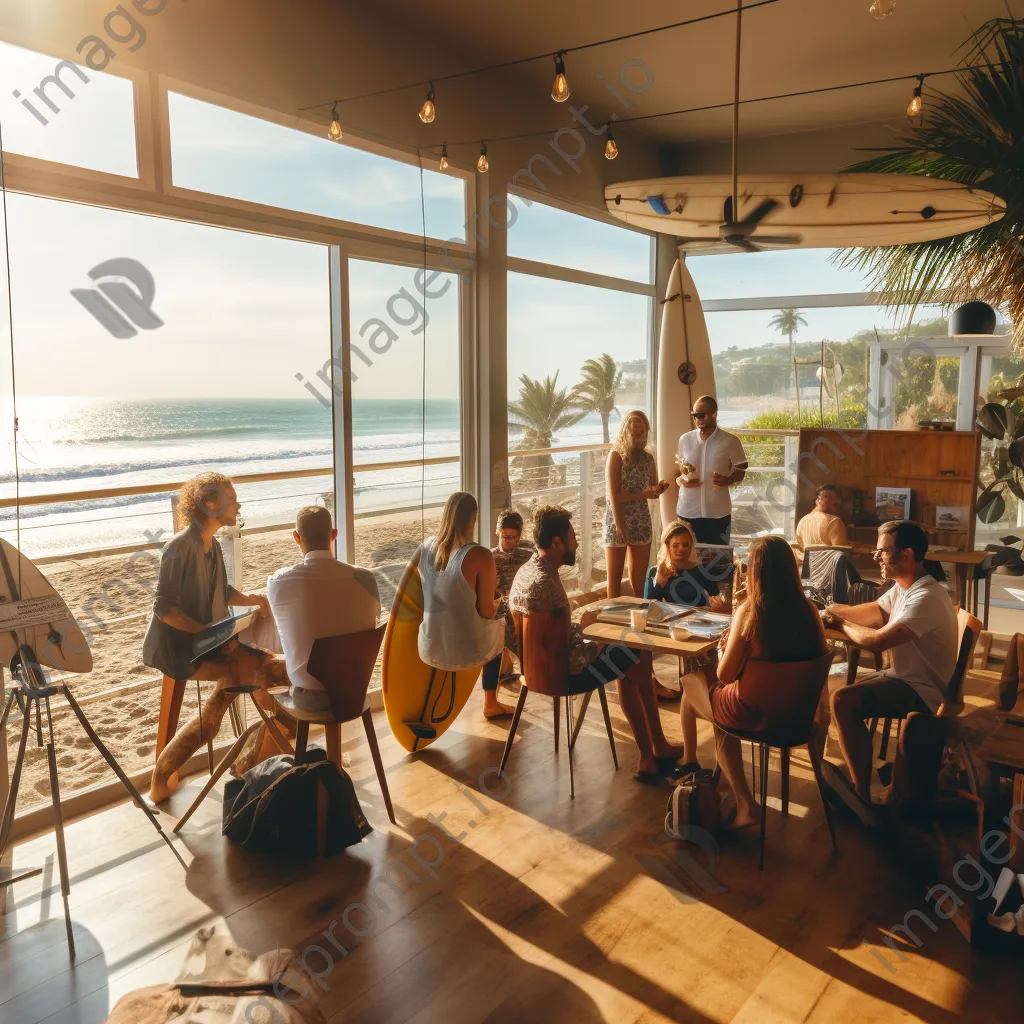 Young professionals networking in a coastal co-working space - Image 3