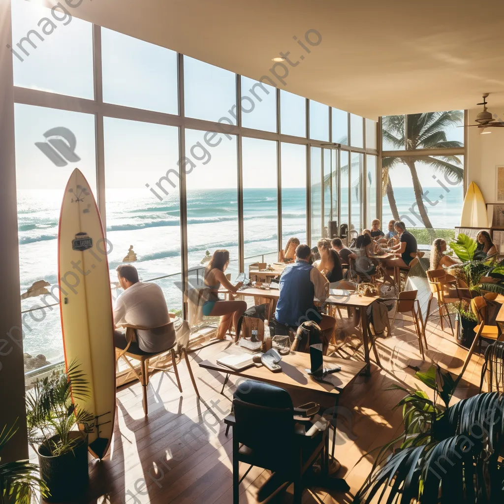 Young professionals networking in a coastal co-working space - Image 4