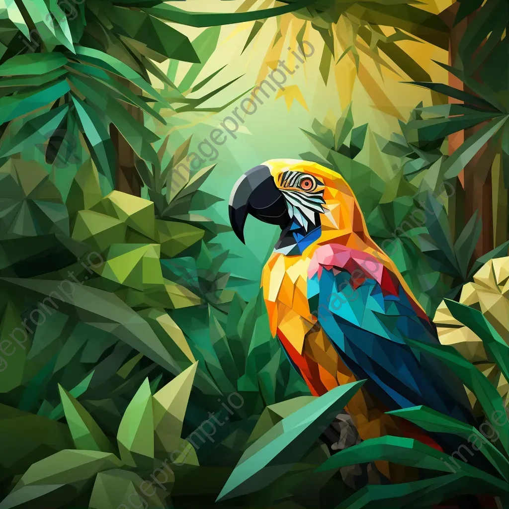 Low poly tropical jungle in vibrant greens with polygonal wild animals - Image 1