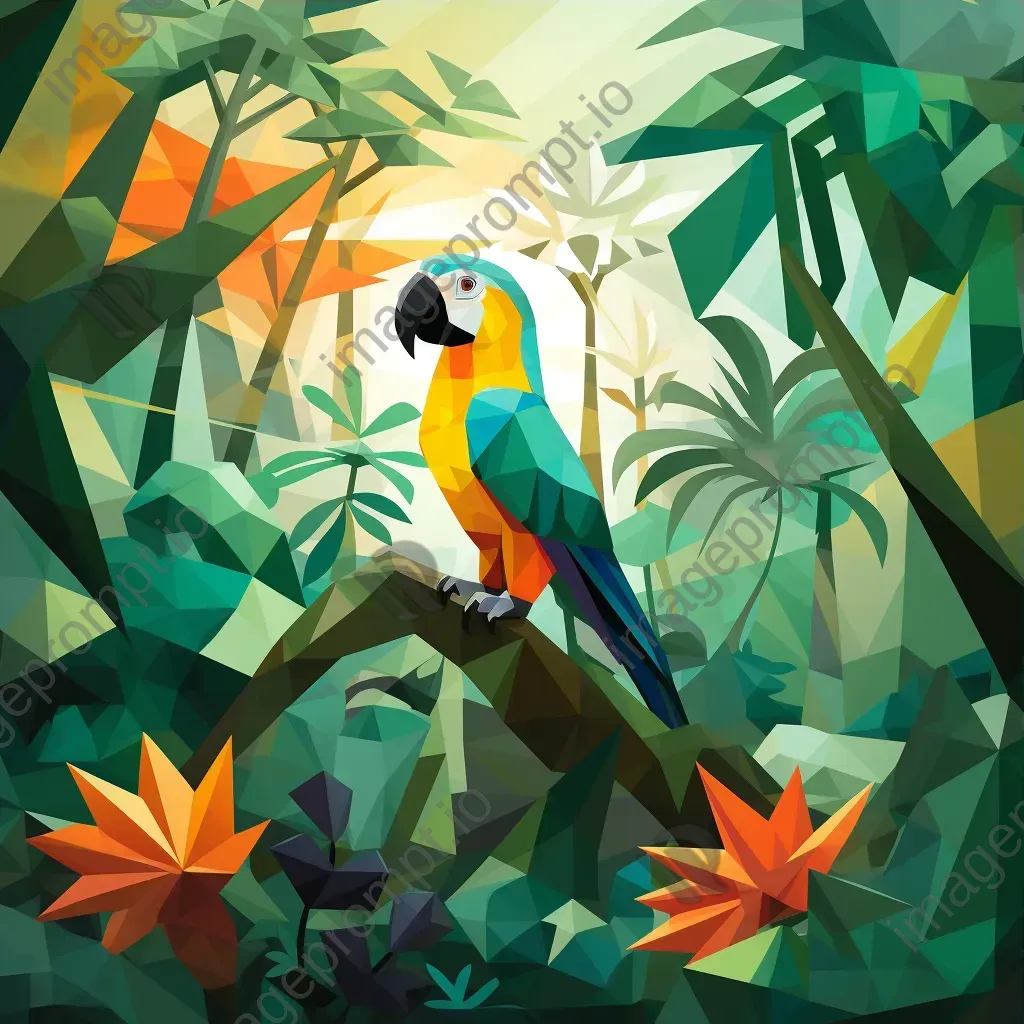 Low poly tropical jungle in vibrant greens with polygonal wild animals - Image 3