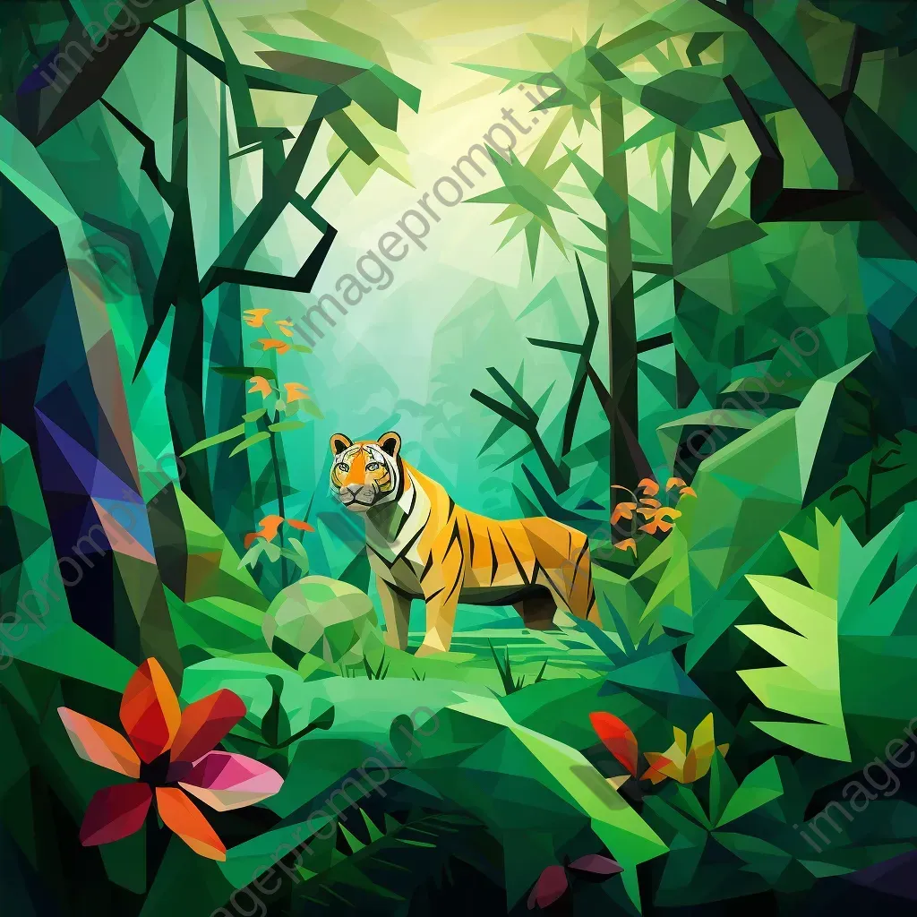 Low poly tropical jungle in vibrant greens with polygonal wild animals - Image 4