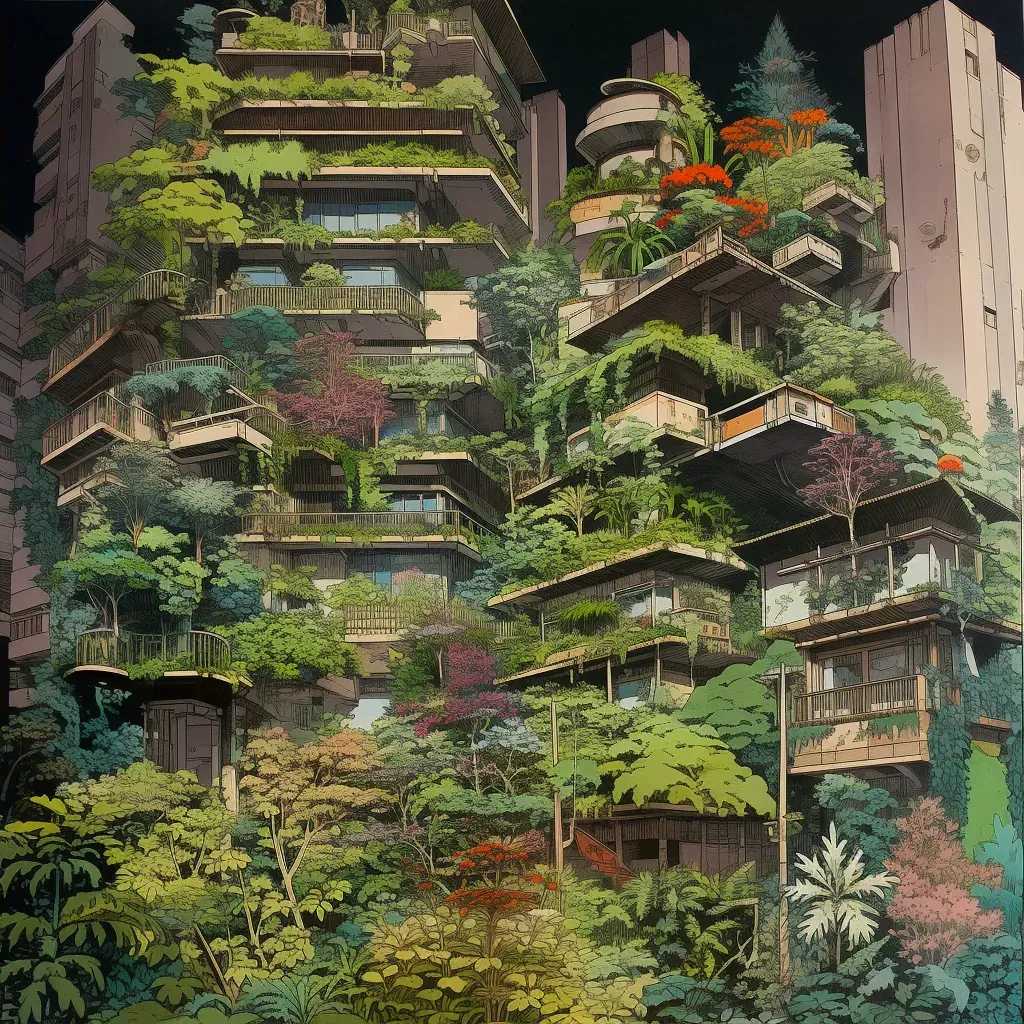 Image of a lush vertical garden on a city building with ferns and flowering plants - Image 2