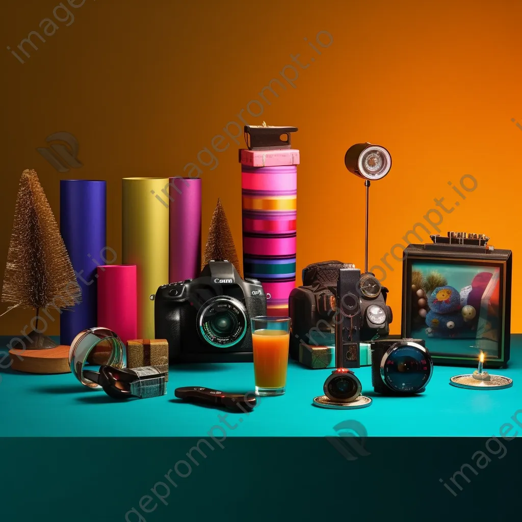 A table with an attractive layout of seasonal sale products under dynamic lighting. - Image 1