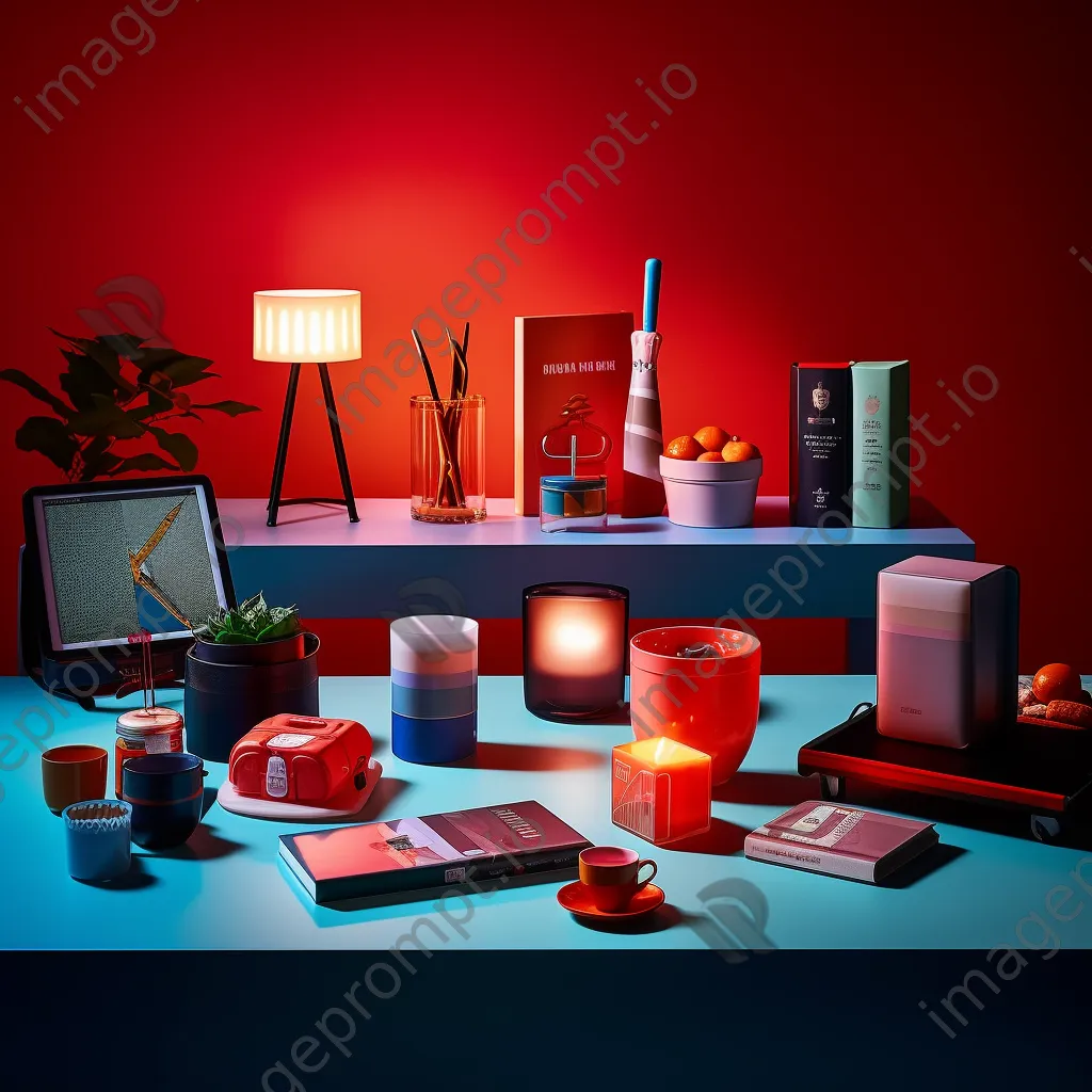 A table with an attractive layout of seasonal sale products under dynamic lighting. - Image 4