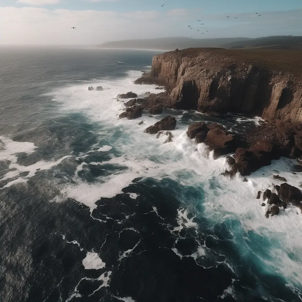 Aerial view of majestic sea cliffs with crashing waves and seabirds - Image 2