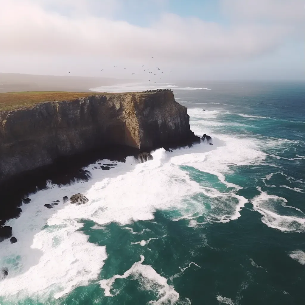 Aerial view of majestic sea cliffs with crashing waves and seabirds - Image 3