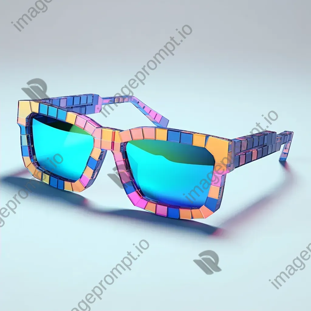 Retro sunglasses in a low poly style with a pixelated neon color palette - Image 2