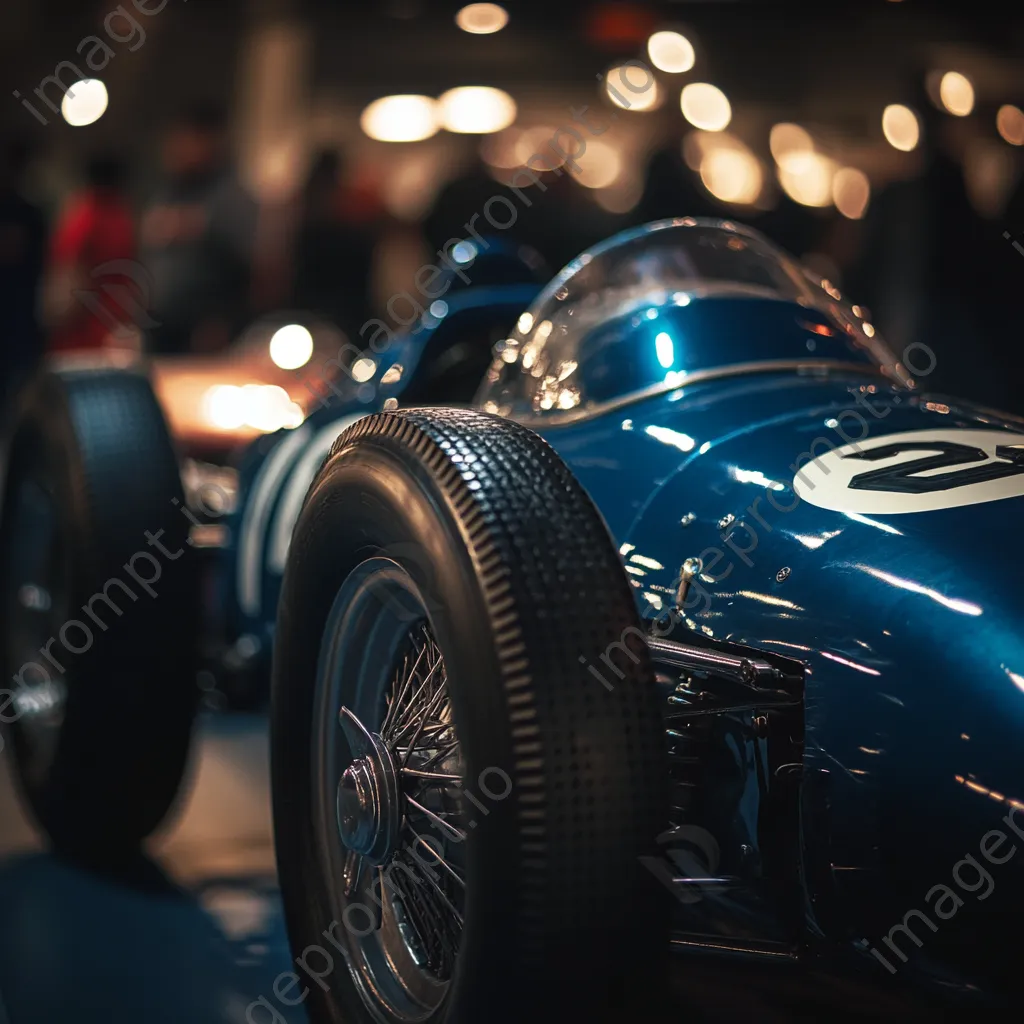 Vintage racing car on display at a car show - Image 3